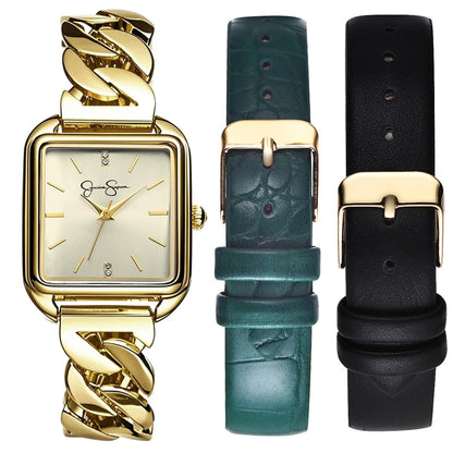 Jessica Simpson Women’s Watch Set Gold 29mm with 2 Extra Straps