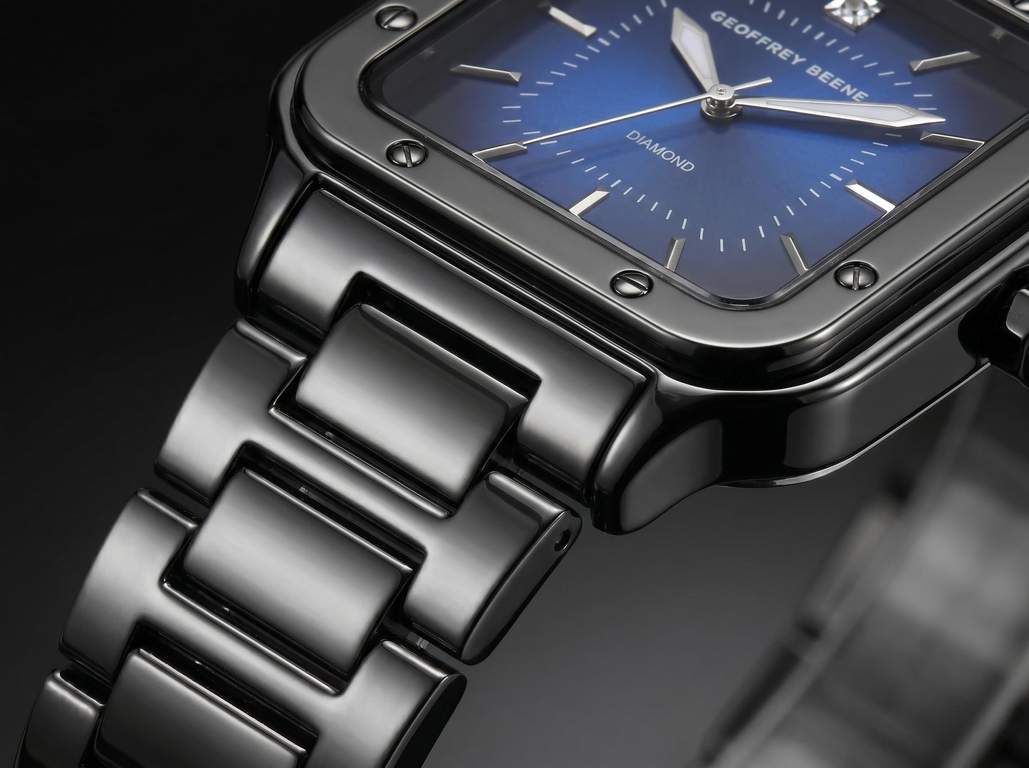 Geoffrey Beene Men’s Cushion Gunmetal Watch 41mm Blue Gradient Sunray Dial Bracelet Diamond Accent