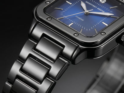 Geoffrey Beene Men’s Cushion Gunmetal Watch 41mm Blue Gradient Sunray Dial Bracelet Diamond Accent