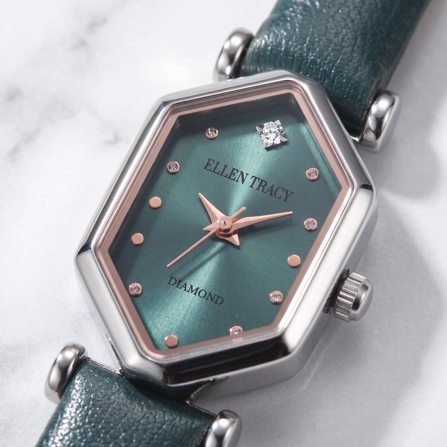 Ellen Tracy Women's 20mm Hexagon Case Quartz Watch PU Strap