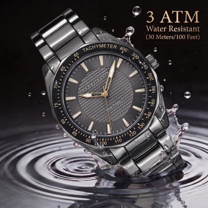 Perry Ellis Solar Men’s Watch – Round Gunmetal Dial and Alloy Band, Water-Resistant Analog