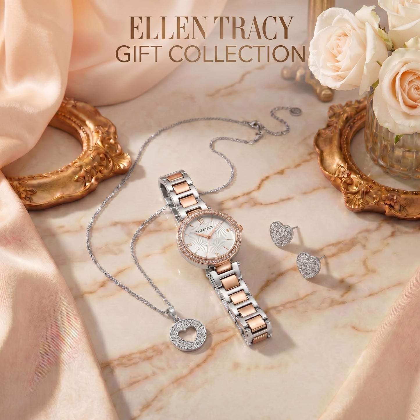 ELLEN TRACY Women's Analog Watch – Polished Round Case, Metal Bracelet, Foldover Clasp, Battery Powered Quartz, Designed for Women Who Dress with Intention