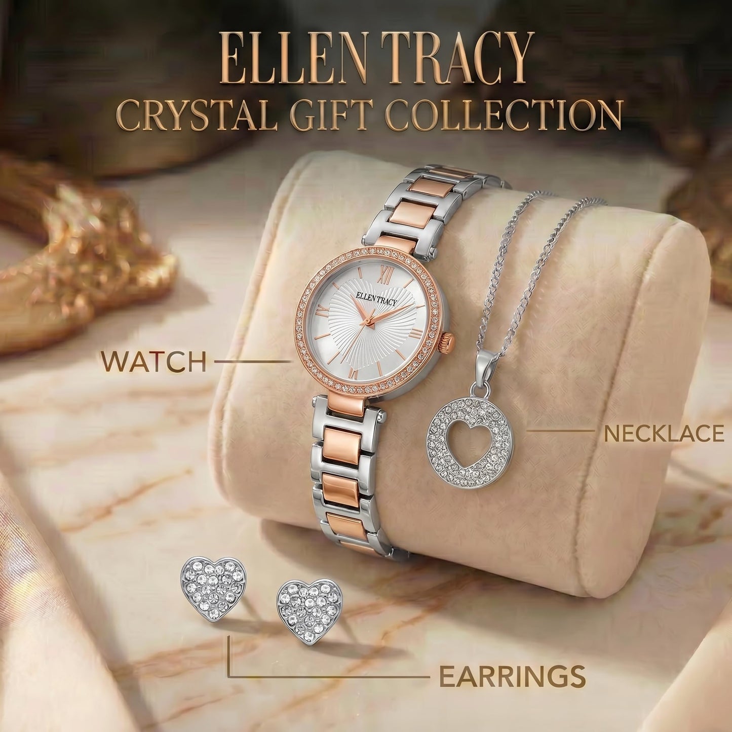 ELLEN TRACY Women's Analog Watch – Polished Round Case, Metal Bracelet, Foldover Clasp, Battery Powered Quartz, Designed for Women Who Dress with Intention