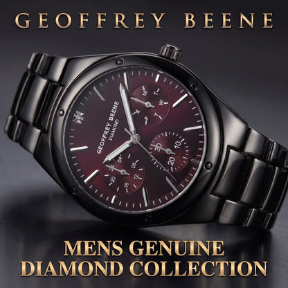 Geoffrey Beene Men’s Round Gunmetal Watch 42mm Aubergine Sunray Dial Bracelet Diamond Accent
