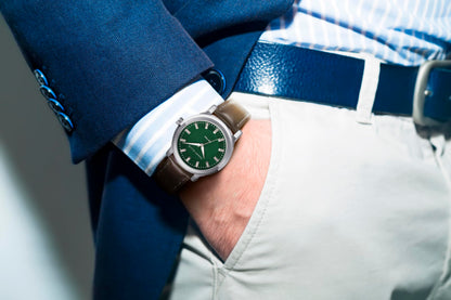 Perry Solar Men’s Watch – Round Blue Dial, Black Leather Strap, Water-Resistant Analog