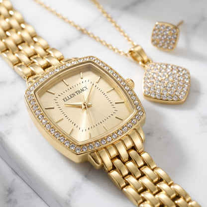 Ellen Tracy Women's 26mm Cushion Case Quartz Bracelet Watch Metal