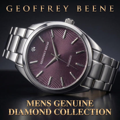 Geoffrey Beene Men’s Round Silver Watch 41mm Aubergine Textured Dial Bracelet Diamond Accent