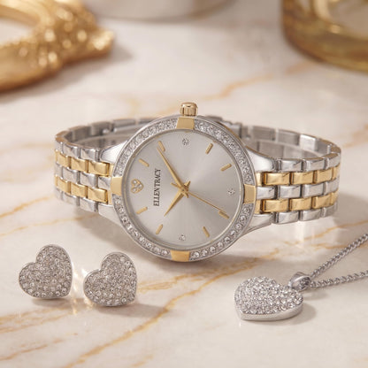Ellen Tracy Women's Analog Watch – Metal Bracelet, Round Case, Secure Foldover Clasp, Battery Powered Quartz, A Meaningful Gift for Mom and the Women Who Matter Most