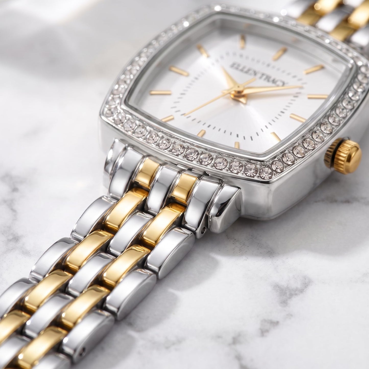 Ellen Tracy Women's 26mm Cushion Case Quartz Bracelet Watch Metal