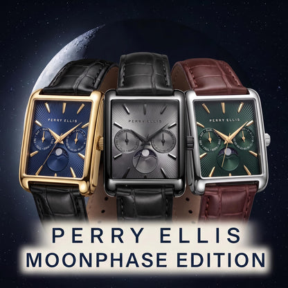 Perry Ellis Men's Rectangular Moonphase Watch, Textured Dial, PU Strap
