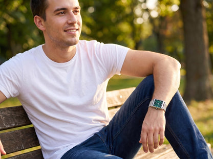Geoffrey Beene Men’s Rectangular Silver Watch 33mm Teal Sunray Dial Mesh Bracelet Diamond Accent