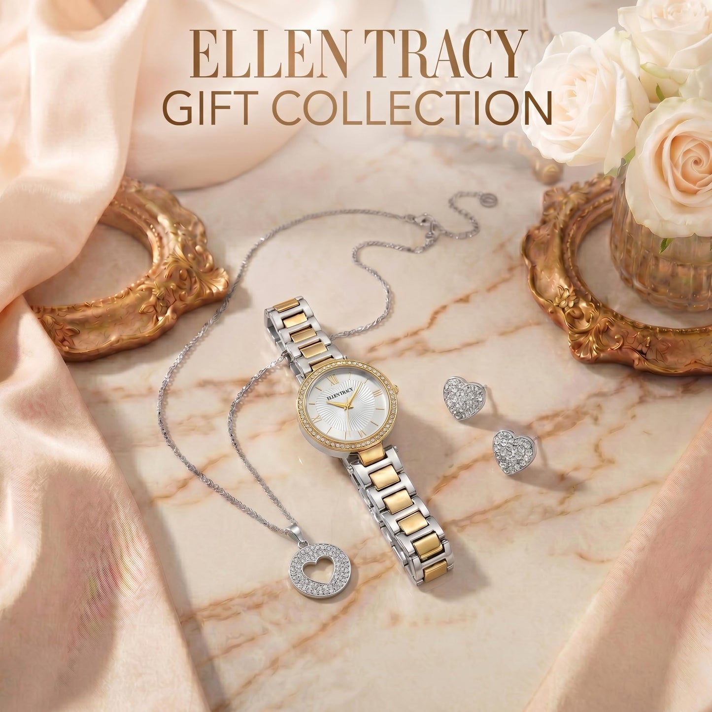 ELLEN TRACY Women's Analog Watch – Polished Round Case, Metal Bracelet, Foldover Clasp, Battery Powered Quartz, Designed for Women Who Dress with Intention