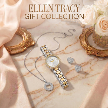 ELLEN TRACY Women's Analog Watch – Polished Round Case, Metal Bracelet, Foldover Clasp, Battery Powered Quartz, Designed for Women Who Dress with Intention