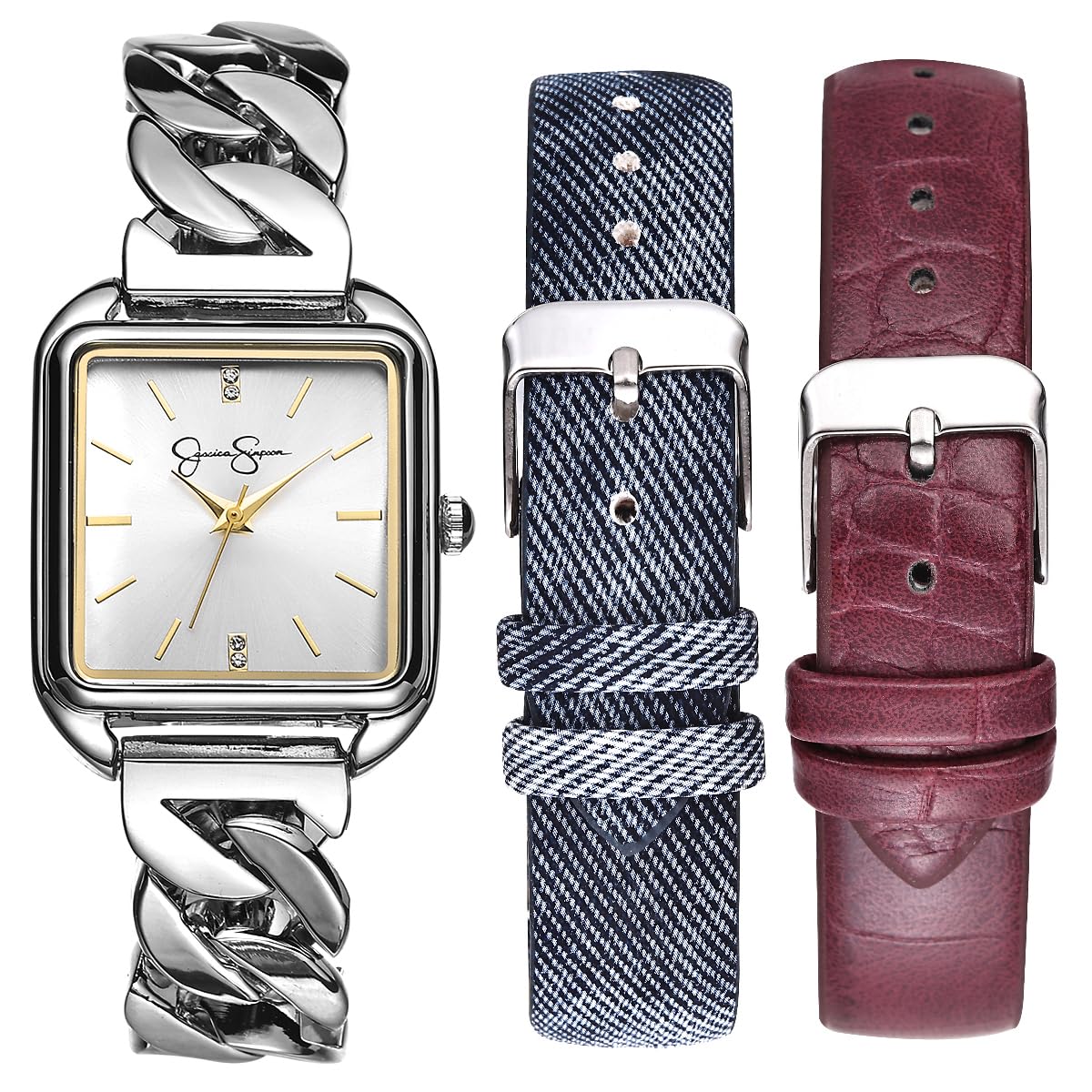 Jessica Simpson Women’s Watch Set Gold 29mm with 2 Extra Straps