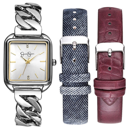 Jessica Simpson Women’s Watch Set Gold 29mm with 2 Extra Straps