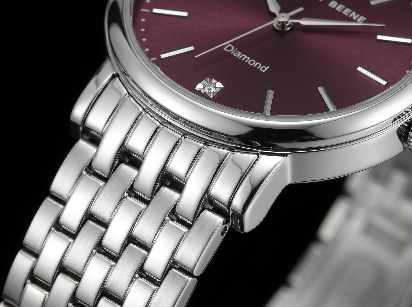 Geoffrey Beene Men’s Round Silver Watch 41mm Gray Sunray Dial Bracelet Diamond Accent
