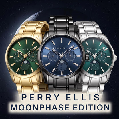 Perry Ellis Men's Round Moonphase Watch, Sunray Dial, Alloy Bracelet