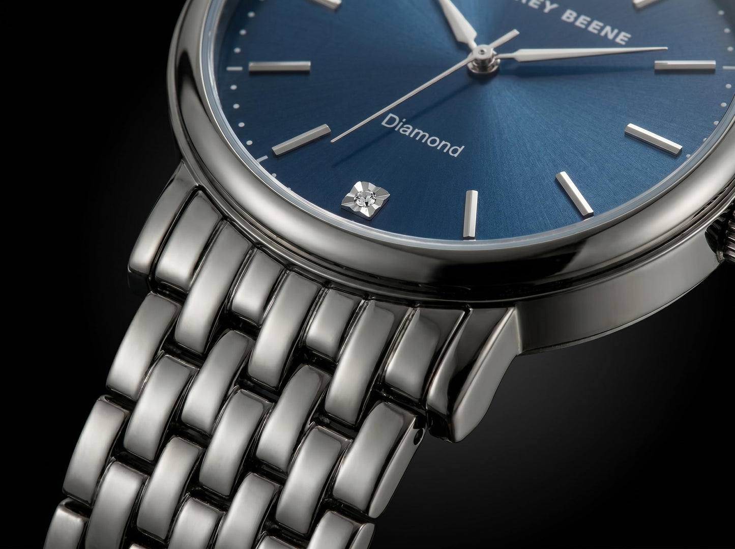 Geoffrey Beene Men’s Round Gunmetal Watch 41mm Blue Sunray Dial Bracelet Diamond Accent