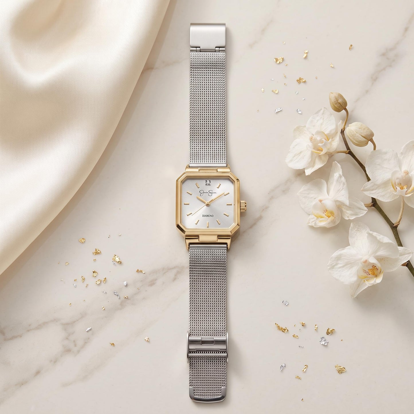 Jessica Simpson Women's Square Case Quartz Bracelet Watch Metal Mesh