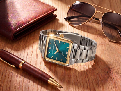 Geoffrey Beene Men's Square Two Tone Watch 33mm Teal Sunray Dial