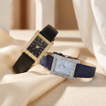Jessica Simpson Women's Rectangle Watch, Crystal Accent Case, PU Leather