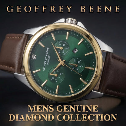 Geoffrey Beene Men’s Round Two Tone Watch 43mm Dark Teal Sunray Dial Bracelet Diamond Accent