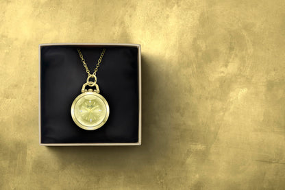 Jessica Simpson Pendant Necklace Watch for Women - Gold 27mm Round Case, Chain Necklace, Crystal Accents, Analog Quartz Fashion Jewelry Accessory (Gold)