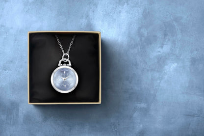 Jessica Simpson Pendant Necklace Watch for Women - Gold 27mm Round Case, Chain Necklace, Crystal Accents, Analog Quartz Fashion Jewelry Accessory (Gold)