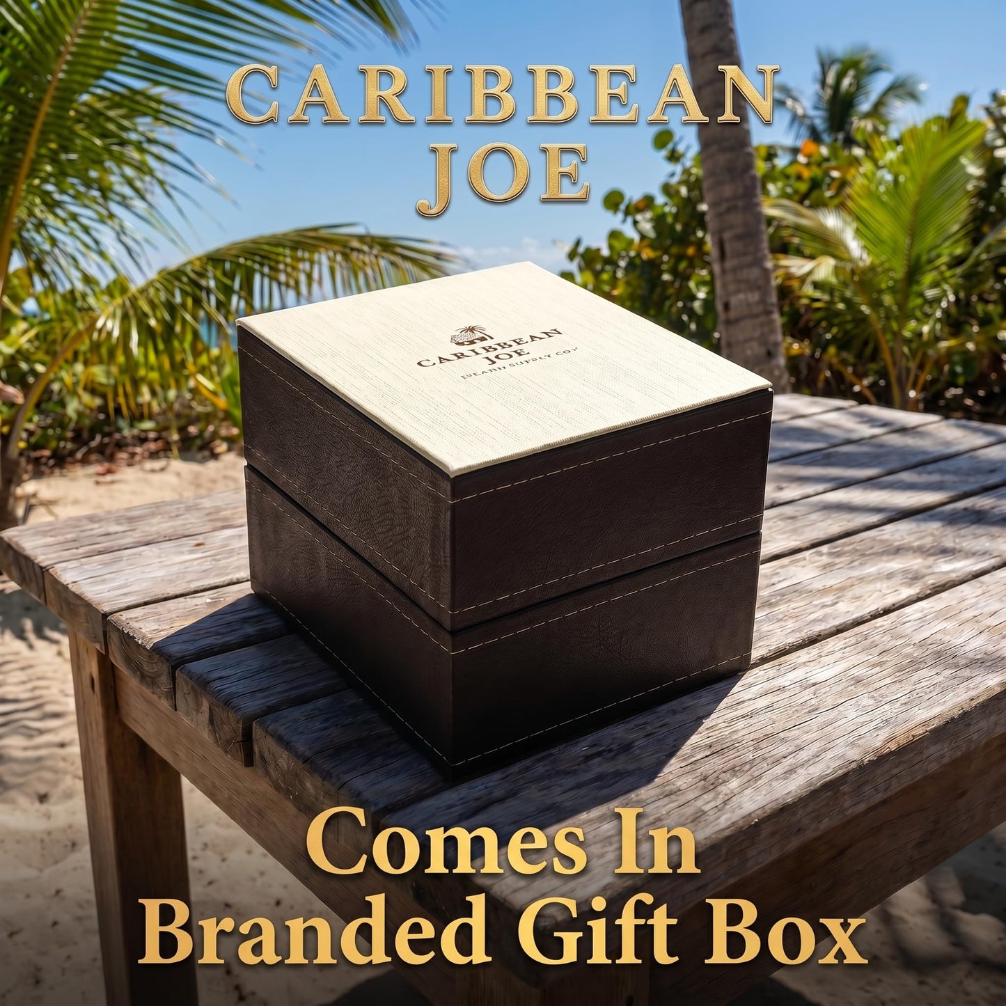 CARIBBEAN JOE Men’s Watch Set, 41mm + 40mm Goldtone Cases, Blue & Green Sunray Dials, Luminous Indexes, PU Straps