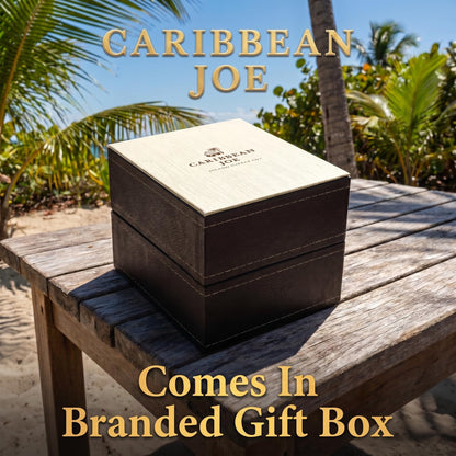 CARIBBEAN JOE Men’s Watch Set, 41mm + 40mm Goldtone Cases, Blue & Green Sunray Dials, Luminous Indexes, PU Straps
