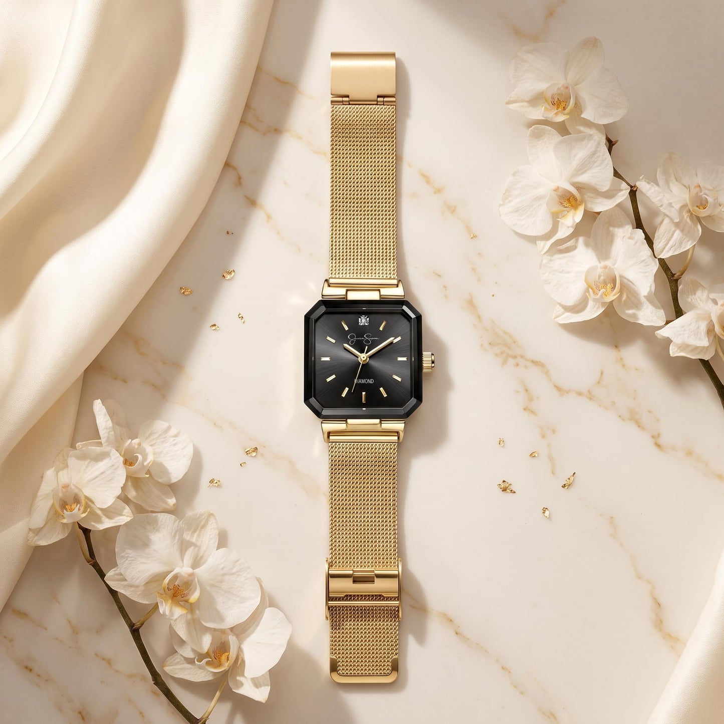 Jessica Simpson Women's Square Case Quartz Bracelet Watch Metal Mesh