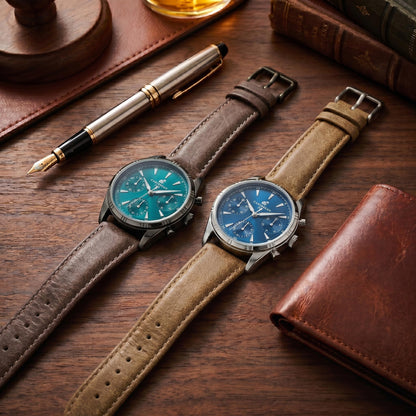 CARIBBEAN JOE Men’s Watch, 41mm Round Case, Silvertone, Blue Sunray Dial, Triangle Luminous Markers, Decorative Dial Markers, Brown PU Strap