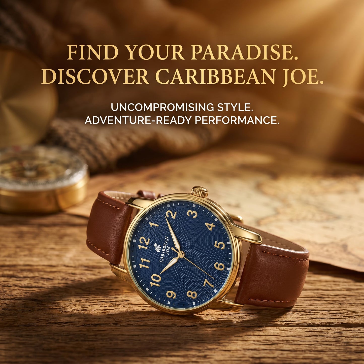 CARIBBEAN JOE Men's 41mm Quartz Watch PU Strap Office-to-Weekend