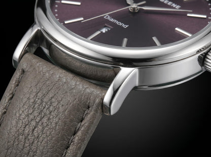 Geoffrey Beene Men’s Round Silver Watch 41mm Gray Sunray Dial PU Strap Diamond Accent