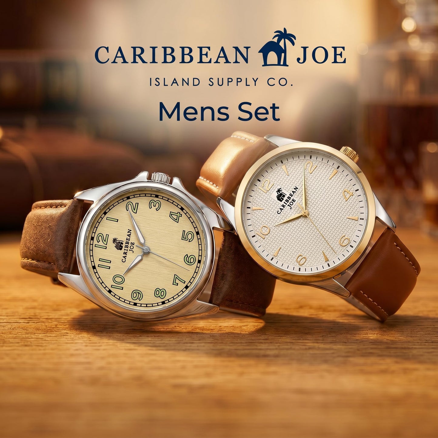 CARIBBEAN JOE Men's 41mm Quartz Analog Watch PU Strap Tang Buckle