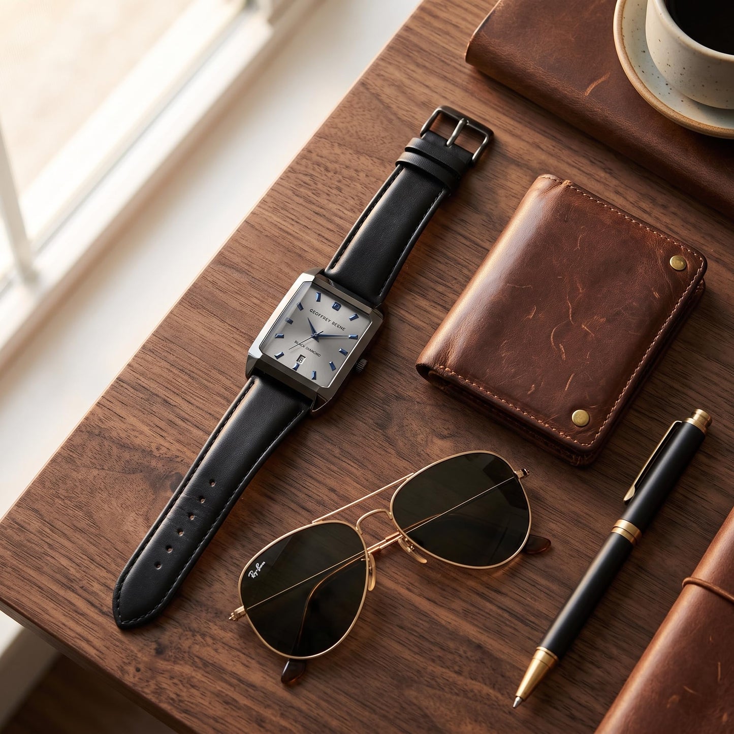 Geoffrey Beene Men's 34mm Rectangular Analog Watch PU Strap Quartz