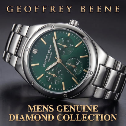 Geoffrey Beene Men’s Round Silver Watch 42mm Teal Sunray Dial Bracelet Diamond Accent