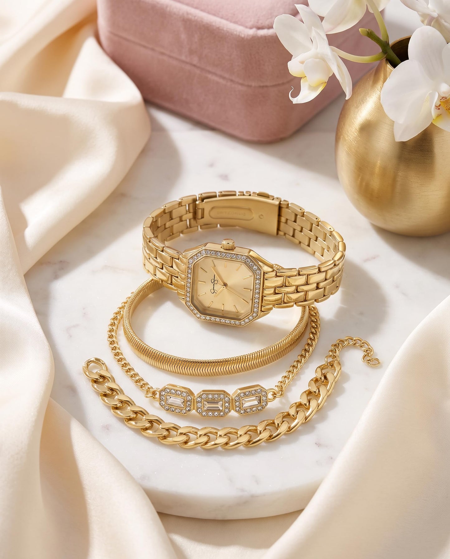 Jessica Simpson Women's 20mm Square Quartz Watch Metal Bracelet