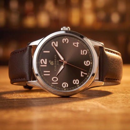 CARIBBEAN JOE Men's 41mm Quartz Analog Watch PU Strap Office