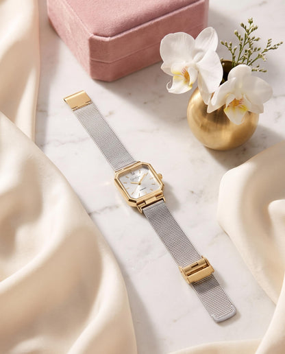 Jessica Simpson Women's Square Case Quartz Bracelet Watch Metal Mesh