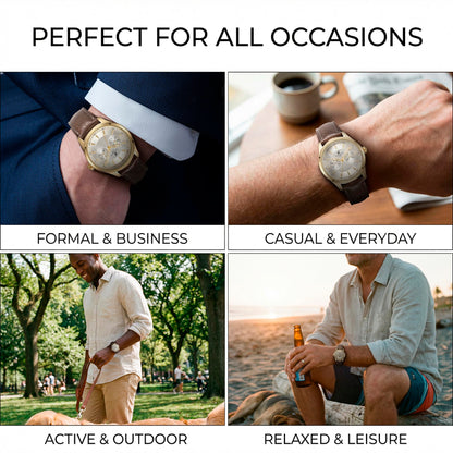 CARIBBEAN JOE Men’s Analog Watch with Silver Sunray Two-Zone Dial, Gold-Tone 41mm Round Case, Decorative Subdials, Brown Vegan Leather Strap, Quartz Movement, Casual Dress Wrist Watch