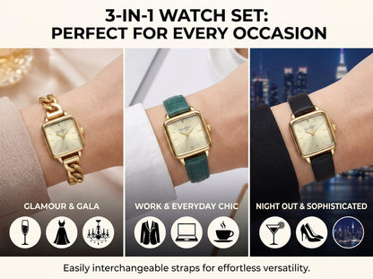 Jessica Simpson Women’s Watch Set Gold 29mm with 2 Extra Straps