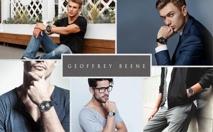 Geoffrey Beene Mens Watch, Genuine Diamond Accent Dial - Elegant Leather Strap Quartz Movement Analog Watch for Men, Gift for Men, Formal or Business Casual Minimalist Wrist Watches 42mm