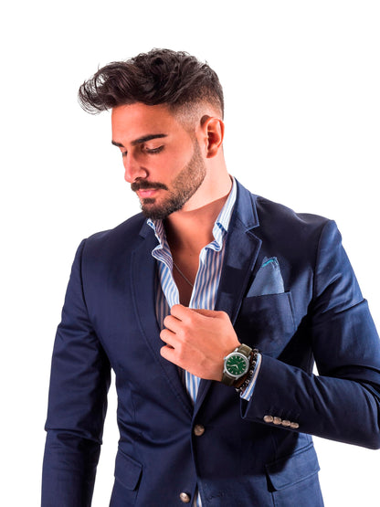 Perry Solar Men’s Watch – Round Blue Dial, Black Leather Strap, Water-Resistant Analog