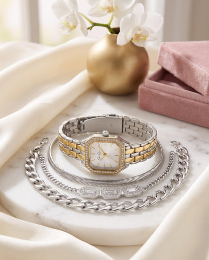 Jessica Simpson Women's 20mm Square Quartz Watch Metal Bracelet