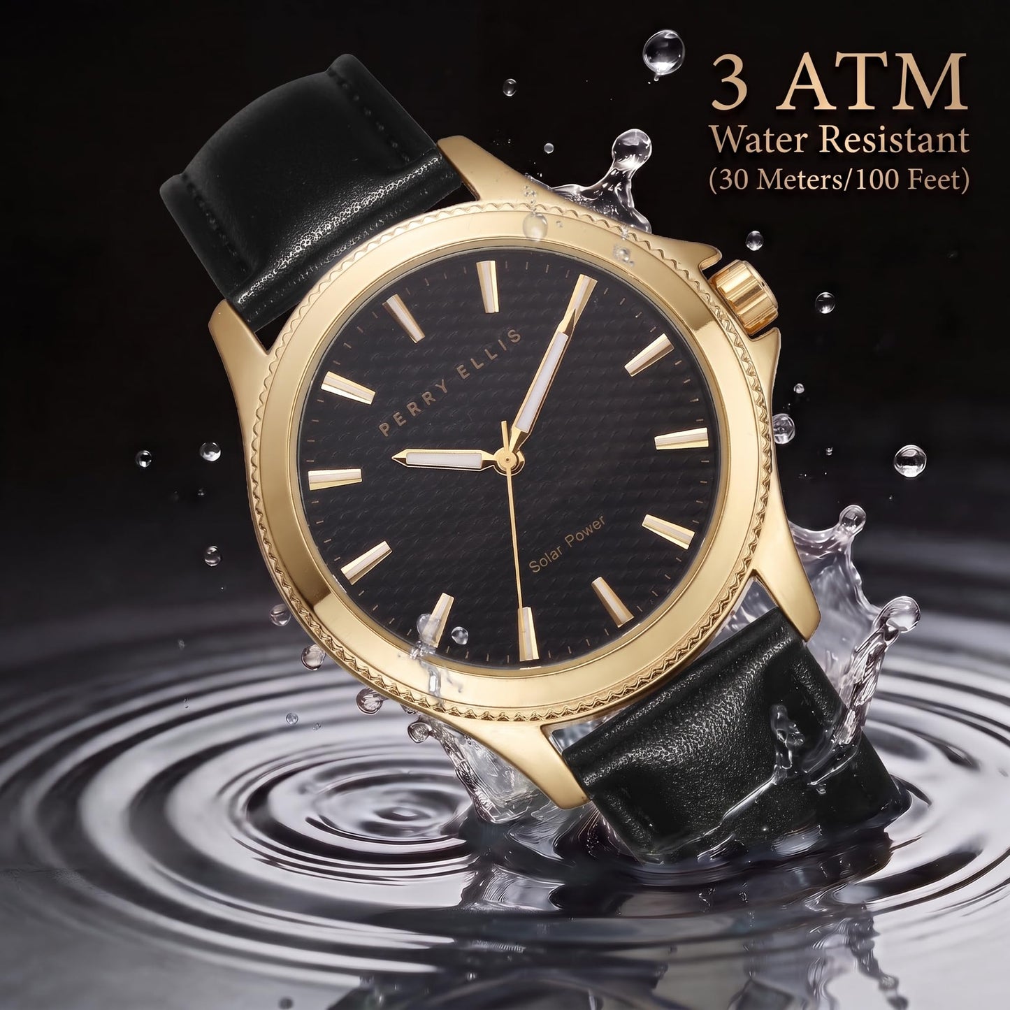 Perry Ellis Slim Mens Watch | Vegan Leather Water-Resistant Analog Wrist Watches for Men | 41mm Case | Relojes para Hombres | Elegant Gift for Man (Gold)