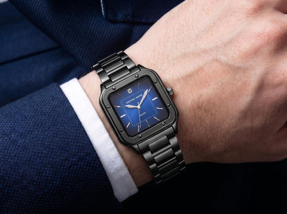Geoffrey Beene Men’s Cushion Gunmetal Watch 41mm Blue Gradient Sunray Dial Bracelet Diamond Accent
