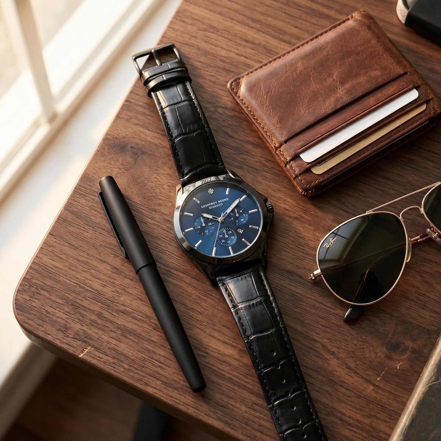 Geoffrey Beene Men's 43mm Date Watch Quartz Analog PU Strap