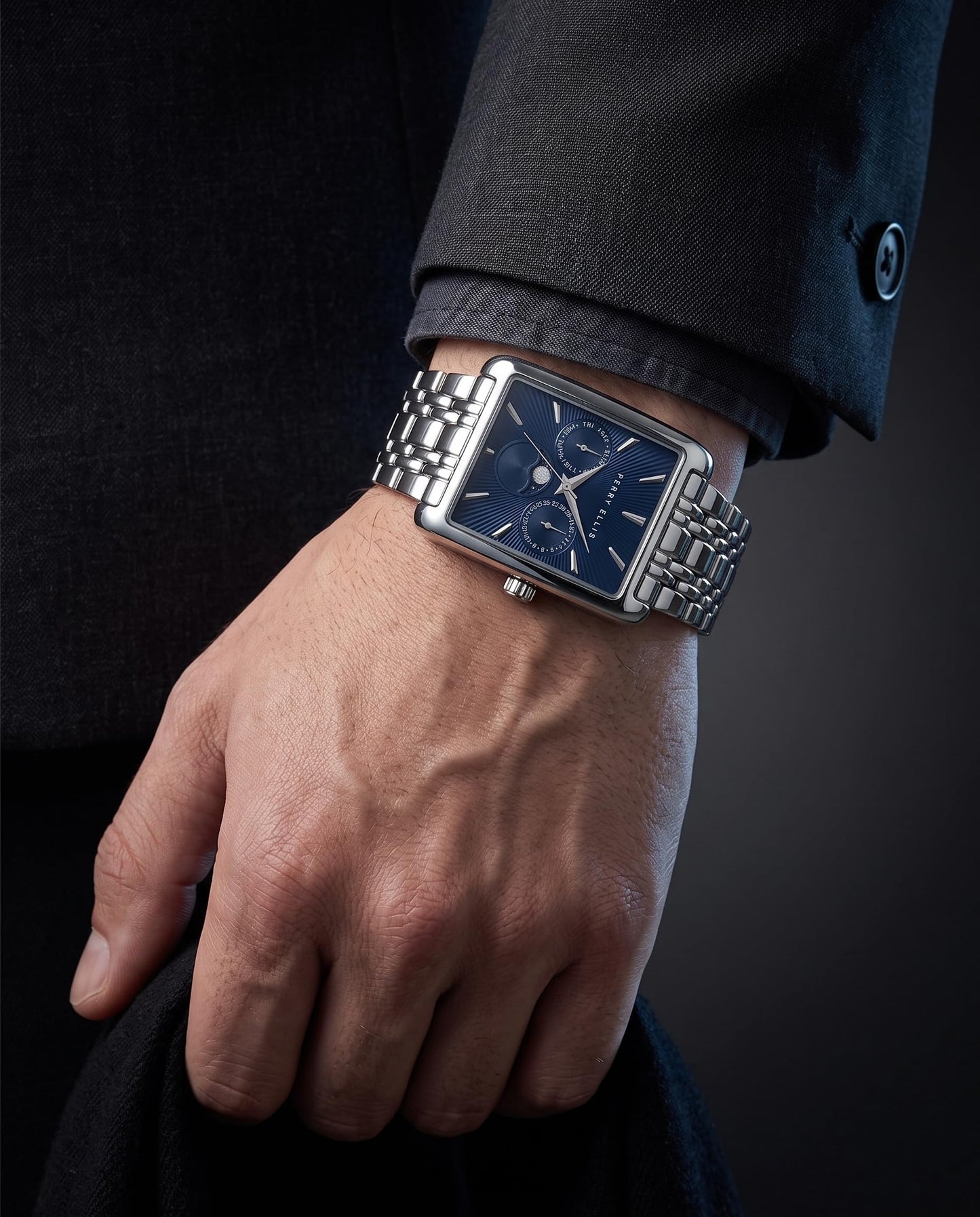 Perry Ellis Men's Rectangular Moonphase Watch, Alloy Bracelet, Gift