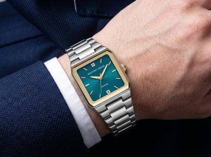 Geoffrey Beene Men's Square Two Tone Watch 33mm Teal Sunray Dial